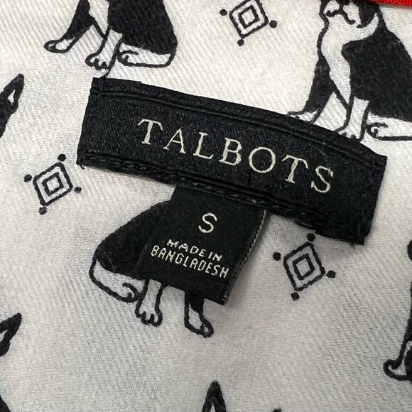 Talbots French Bull Dog Blouse Small Black White Cotton Novelty Print Button Top - Picture 9 of 12